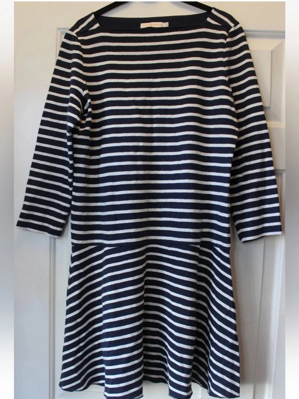Tory Burch navy and white striped casual dress. Size XL